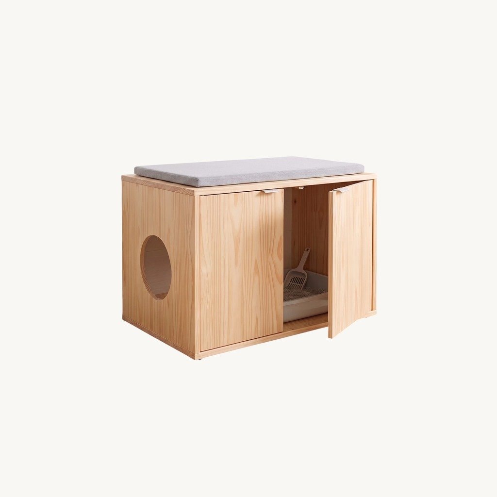 arenero para gatos en madera