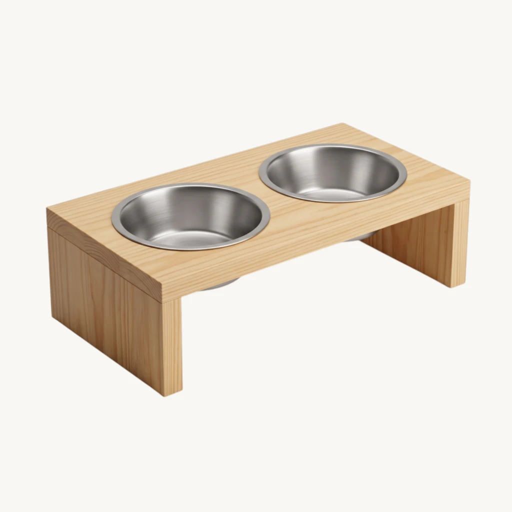 Comederos elevados de madera Basic, con platos metálicos